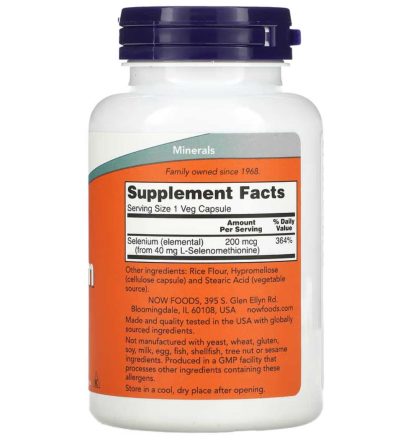 NOW Foods, Selenio, 200 mcg, 180 cápsulas vegetales