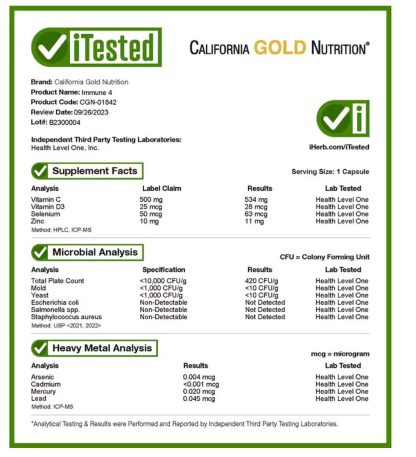 California Gold Nutrition, Immune 4, Suplemento de refuerzo inmunitario, 60 cápsulas vegetales