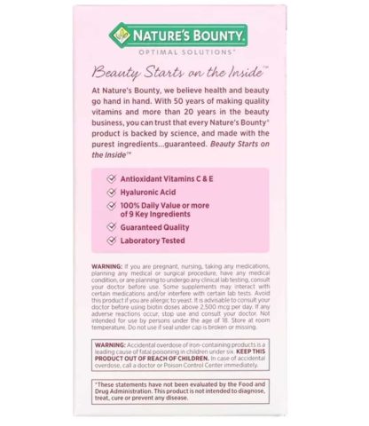 Nature's Bounty Optimal Solutions Biotina avanzada para cabello, piel y uñas y vitaminas A, C y E.